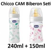 Chicco Desenli Cam Biberon Kauçuk 240ml + 150ml - Kız