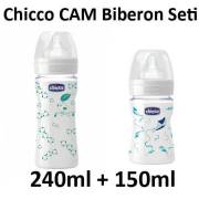 Chicco Desenli Cam Biberon Silikon 240ml + 150ml - Erkek