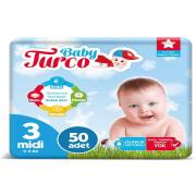 Baby Turco Bebek Bezi 3 Beden Midi 50 Adet 