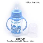 Babytime Silikon Kiraz Uçlu Kulplu Biberon 150ml - Mavi