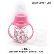 Babytime Silikon Damaklı Kulplu Biberon 150ml - Pembe