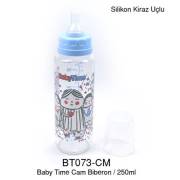 BabyTime Silikon Kiraz Uçlu Cam Biberon 250ml - Mavi