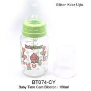 BabyTime Silikon Kiraz Uçlu Cam Biberon 150ml - Yeşil