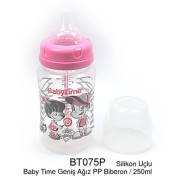 BabyTime Silikon Uçlu Geniş Ağızlı Biberon 250ml - Pembe