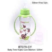 BabyTime Silikon Kiraz Uçlu Kulplu Cam Biberon 250ml - Yeşil