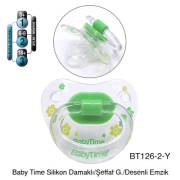 BabyTime Silikon Damaklı Şeffaf Gövdeli Desenli Emzik 6-18 Ay - Yeşil