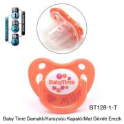 BabyTime Damaklı Koruyucu Kapaklı Mat Gövdeli Emzik 0-6 Ay - Turuncu