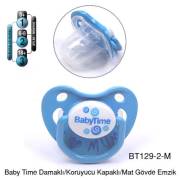 BabyTime Damaklı Koruyucu Kapaklı Mat Gövdeli Emzik 6-18 Ay - Mavi